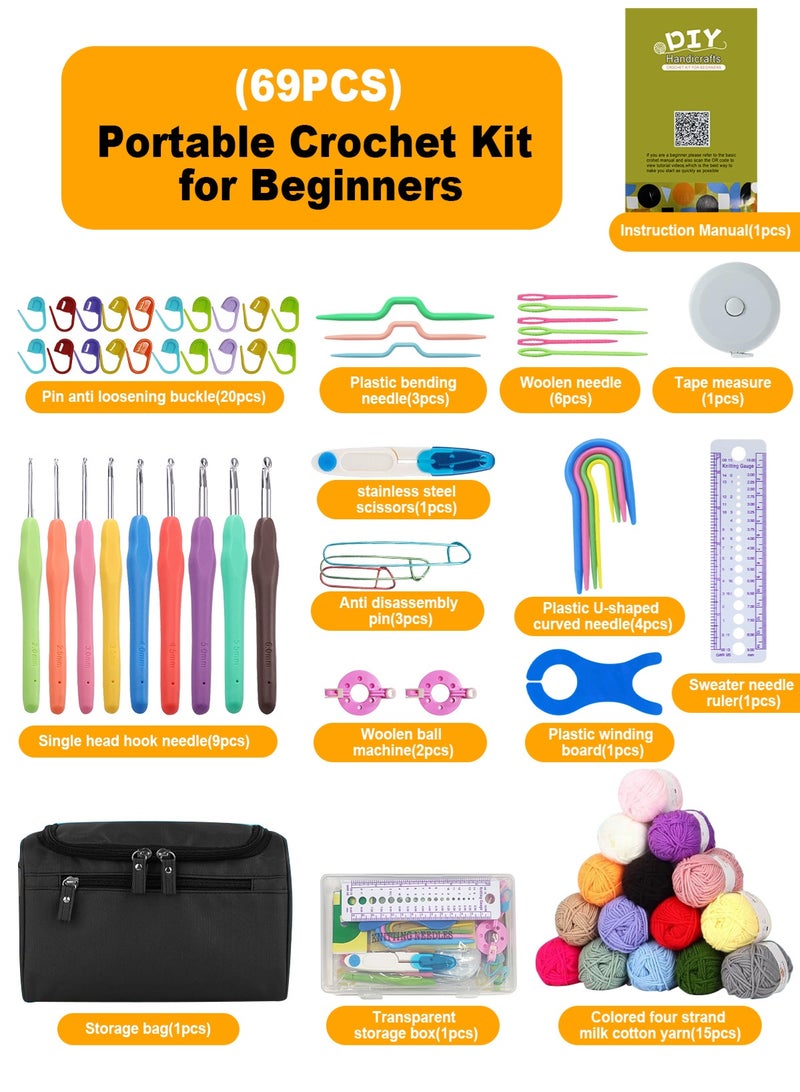 HomarKet 69PCS Portable Beginners Crochet Set Kit Ergonomic Crochet Hooks Travel Knitting with Crochet Yarn - Image 2